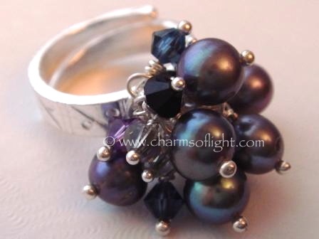 Pearl & Crystal Midnight Cluster Ring